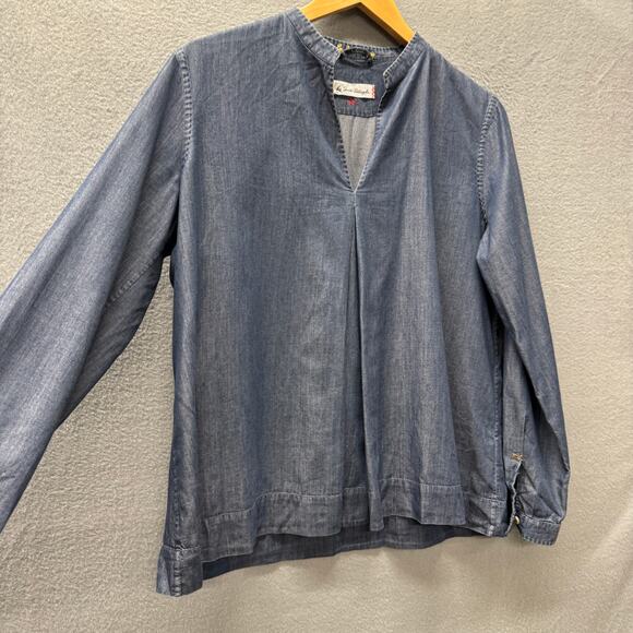 Le Sarte Pettegole Blouse Womens IT46 US Large Blue Chambray V-Neck Coastal - Picture 4 of 9